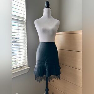 Who What Wear Black Leather Mini Skirt with Lace